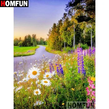 

HOMFUN Full Square/Round Drill 5D DIY Diamond Painting "Road flower scenery"3D Diamond Embroidery Cross Stitch Home Decor A19873
