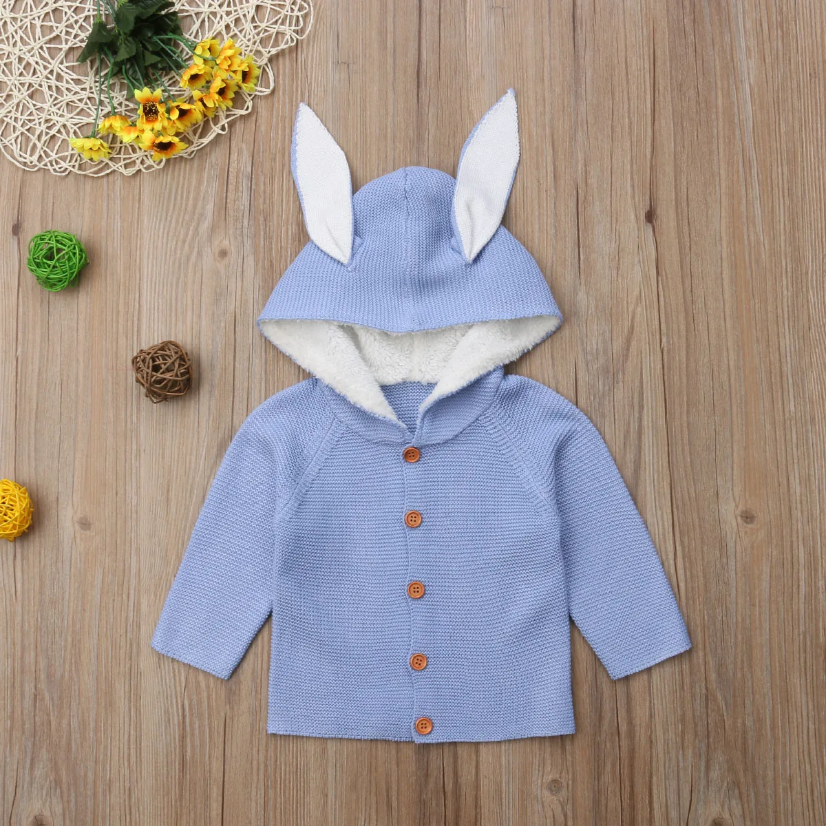 Baby Girl Newborn Winter Clothes Knitted Sweater Cute Easter Ear Hooded Cardigan