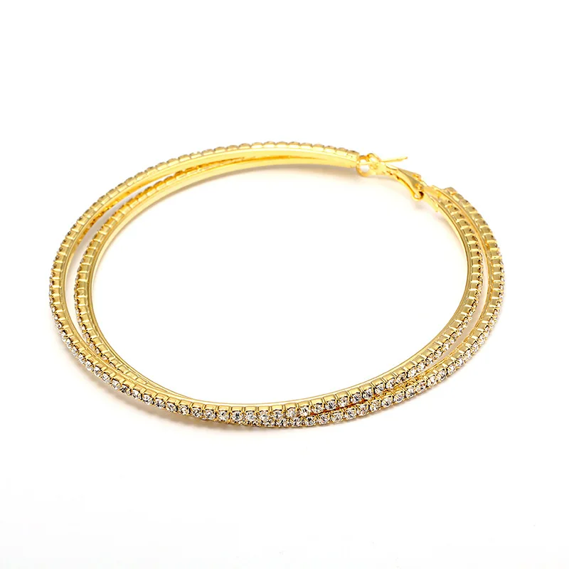 BLIJERY золотой цвет стразы серьги в виде больших кругов массивные хрустальные круглые серьги-кольца для женщин Свадебная вечеринка ювелирные изделия - Окраска металла: 90mm
