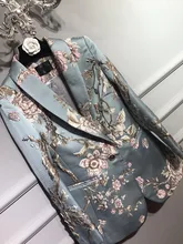 2017SS NEW Luxury Runway Fashion Satin Flowers Jacquard Embroidery Blazer LONG Sleeves Singble Button Side Pockets Elegant Coat