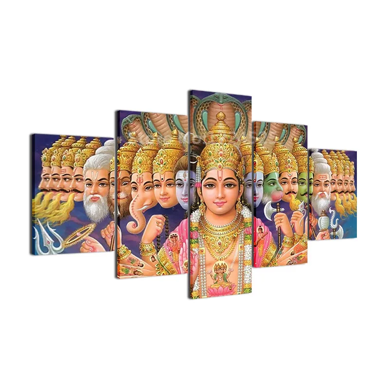 Wall-Art-Pictures-Living-Room-Decor-HD-Printed-Mythology-Shiva-Vishnu-Poster-Frame-5-Piece-India (5)