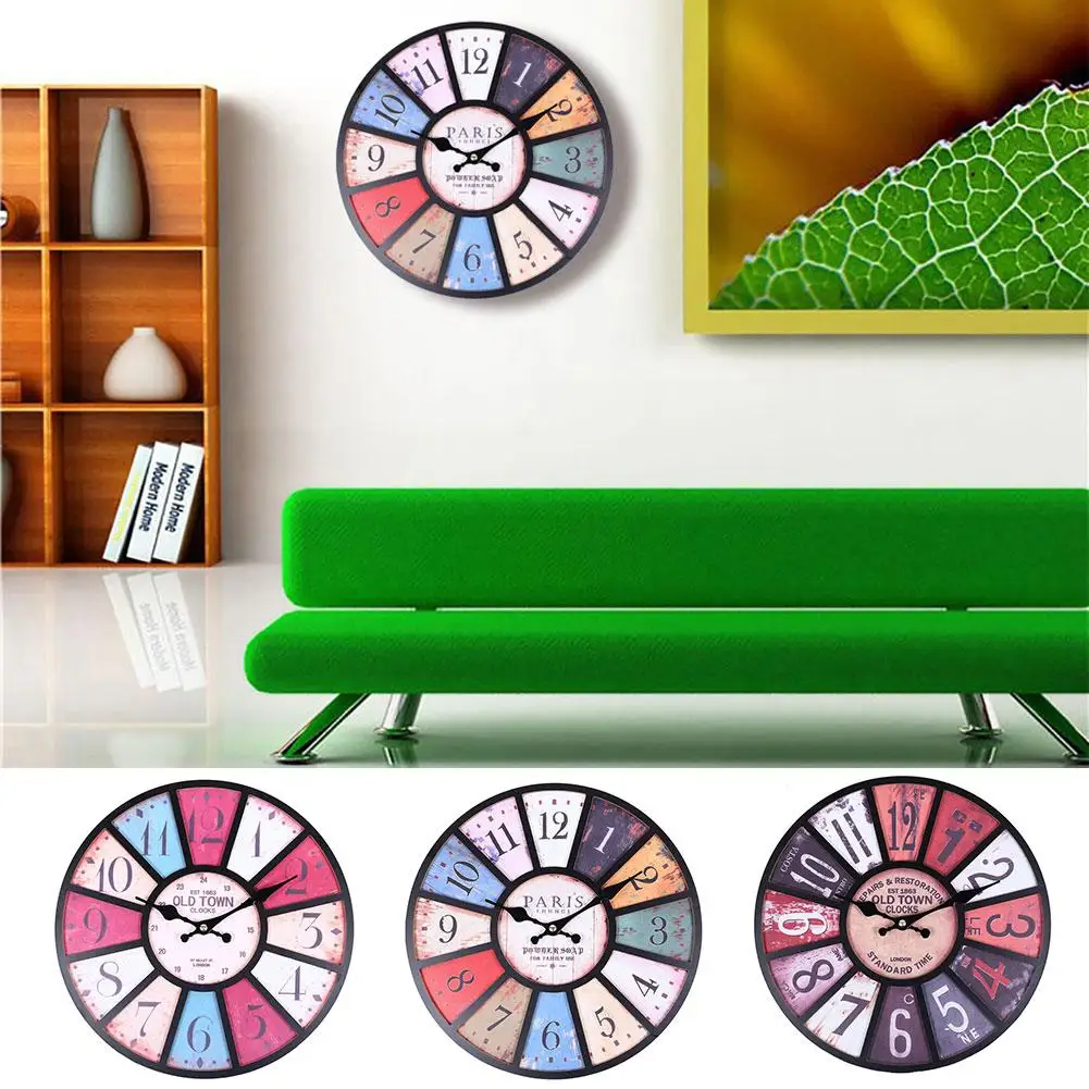 

Vintage Dial Pattern Round Wall Clock Living Room Bedroom Bar Hanging Art Decor