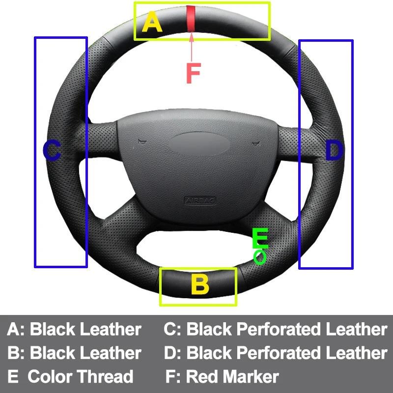 Huier ручной Вышивание рулевого колеса автомобиля крышки износостойкие стайлинга автомобилей Красный Маркер для Ford Focus 2 2005- 2011 Крышка рулевого управления автомобиля