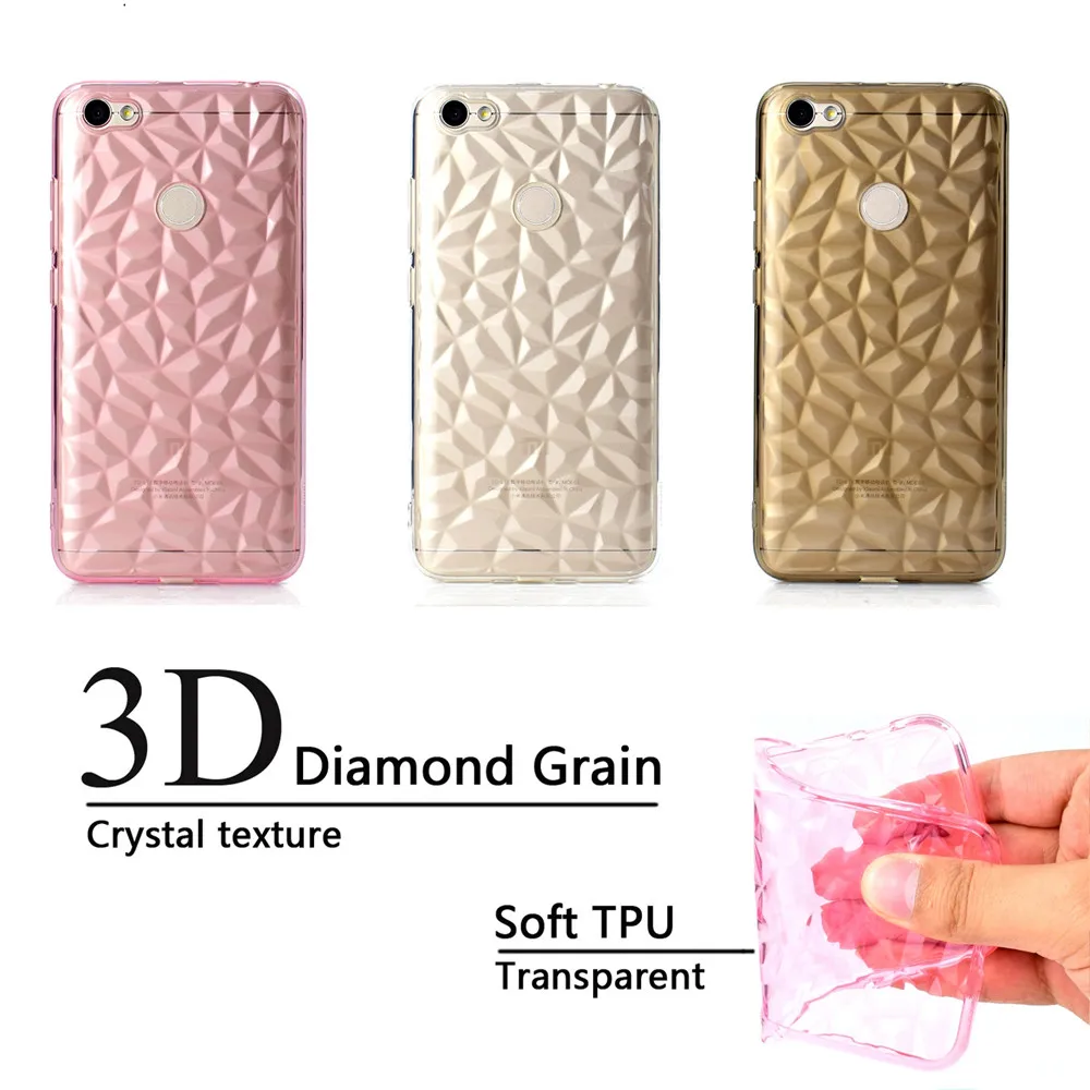 

Shockproof 3D Diamond Grain Crystal Texture Silicone Case for Redmi Note 5A Prime Soft TPU Capa Case with Fingerprint Hole