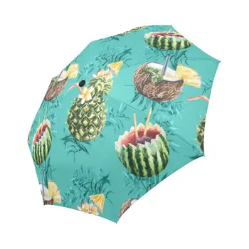 

watermelon pineapple Coconut Compact Travel Umbrella,Windproof, Reinforced Canopy,3 Folds Auto Open/Close Anti-UV Umbrella
