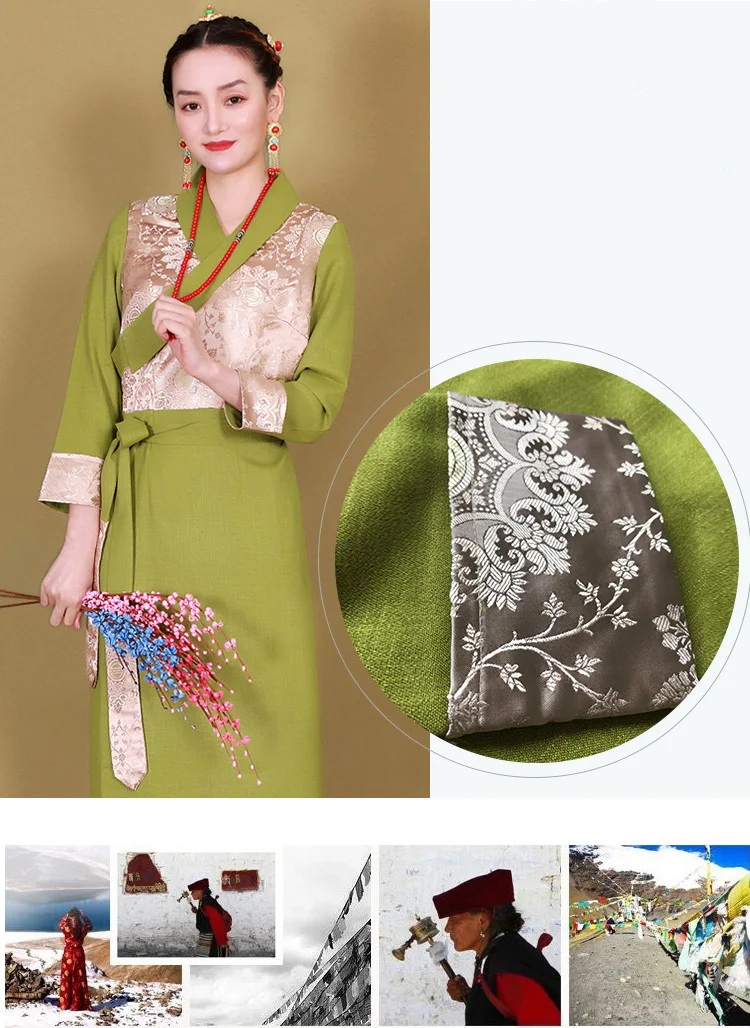 Traditional tibet clothing comfortable fabric gown long sleeve national style tang suit sets tibetan costume