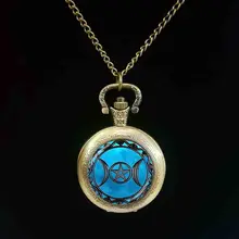 Triple Luna diosa colgante pentagrama reloj de bolsillo bruja cúpula de vidrio para joyería Wiccan reloj de bolsillo de plata encanto de la joyería de la bruja(China)