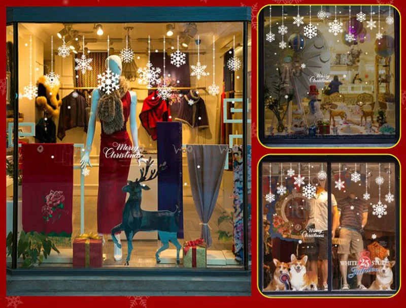 Новогодние рождественские украшения для дома Снежинка стеклянная наклейка Счастливого Рождества Декор витрина для магазина Navidad Natal