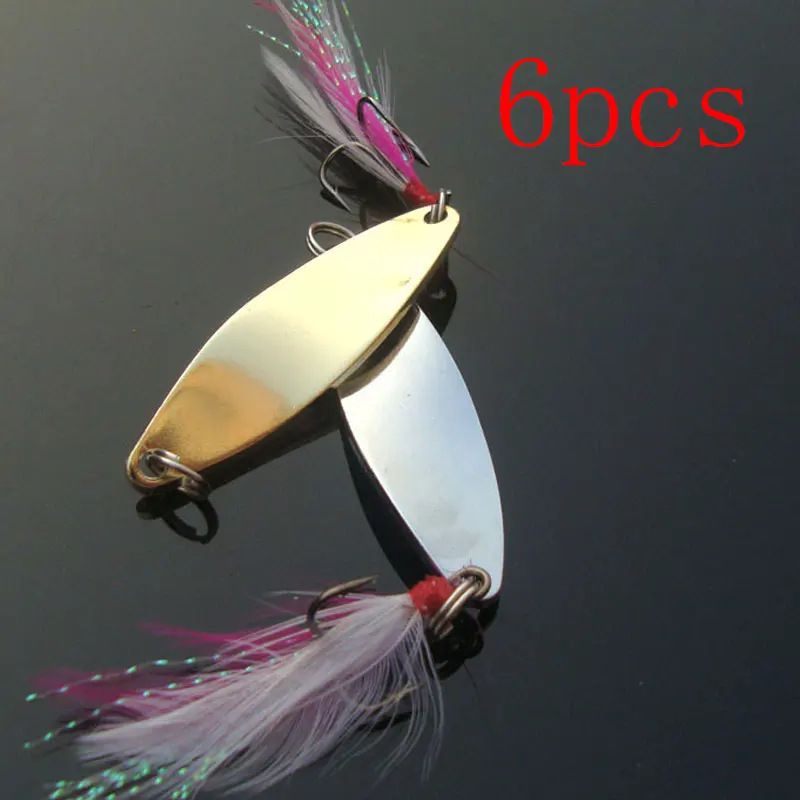 6Pcs fishing spoon lure metal lure silver/gold 6g spoon bait hard lures