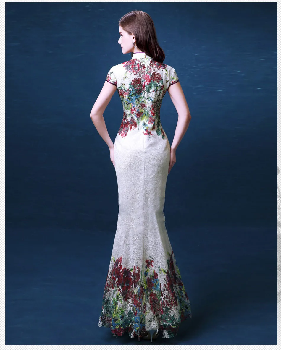 Women's Royal Blue Trailing Strapless Qipao Evening Dress Chinese Traditional  Brocade Long Mermaid Plus Size 3XL  (22)