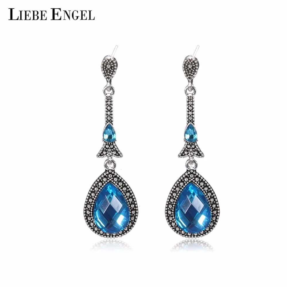 

LIEBE ENGEL 2018 Vintage Fashion Blue Color Earrings Crystal Ornaments For Women Fashion Zircon Jewelry Gift Drop Shipping