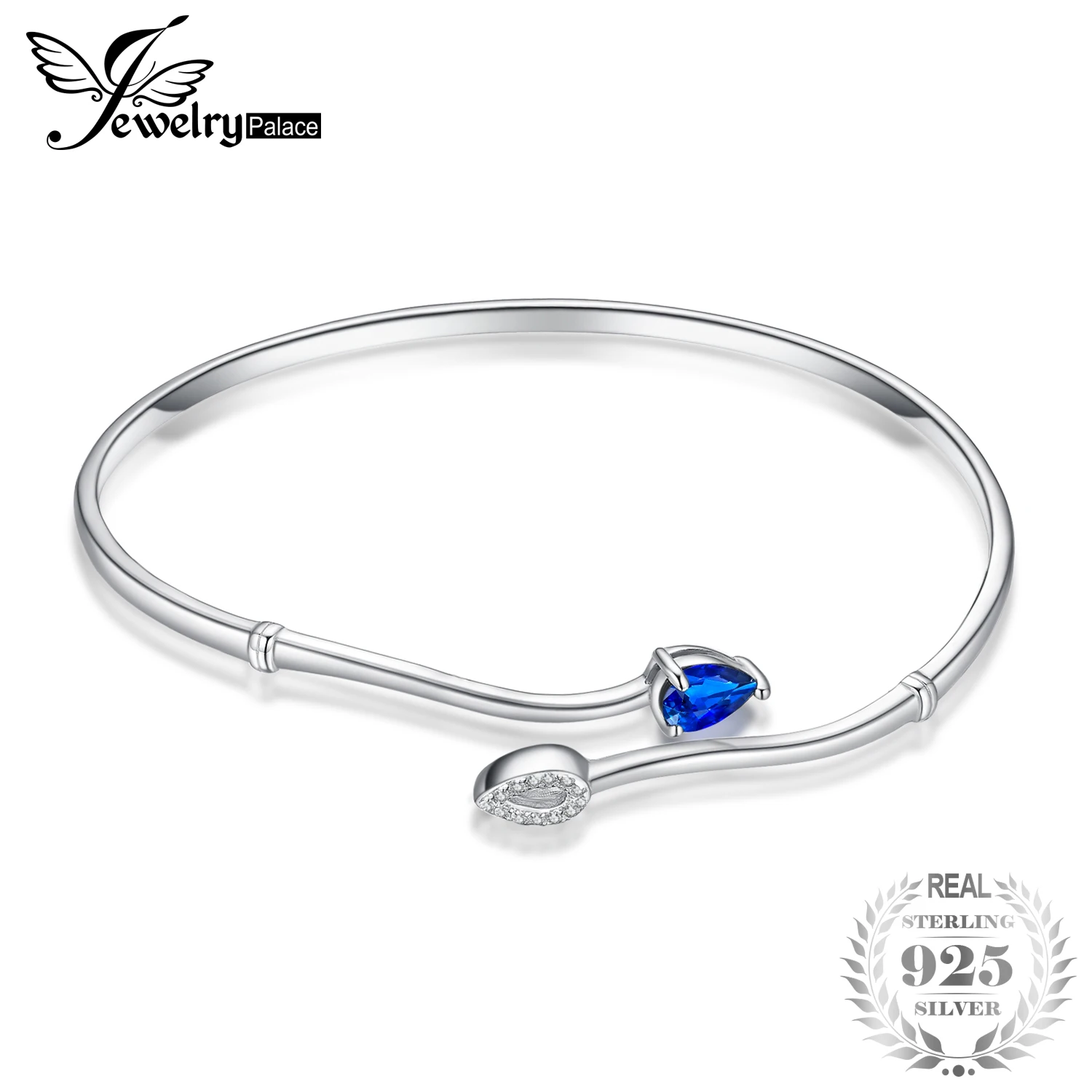 

JewelryPalace Leaf 0.5ct Created Gemstone Adjustable Cuff Bracelet 925 Sterling Silver Bangle & Bracelet For Women Jewelry