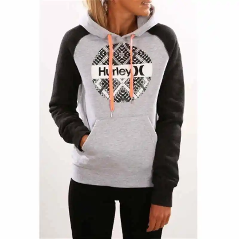 

Patchwork Hoodie Women Raglan Long Sleeve Cute Contrast Hooded Sweatshirt 2018 Fall Pocket Drawstring Hoodies