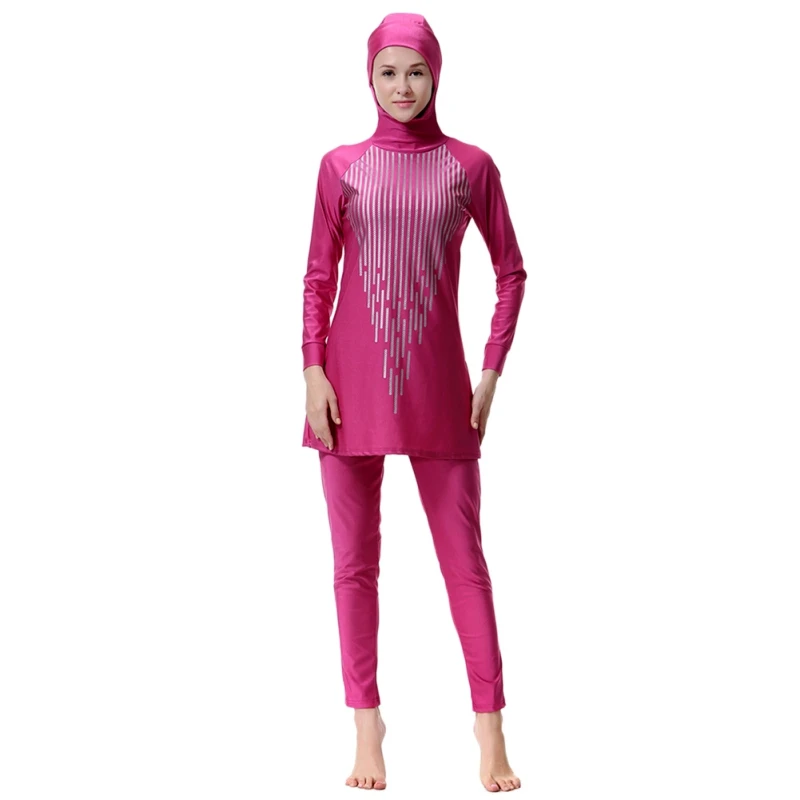 Мусульманский купальник, полосатая одежда, женский купальник, скромный купальник, мусульманская одежда для плавания - Цвет: Красный