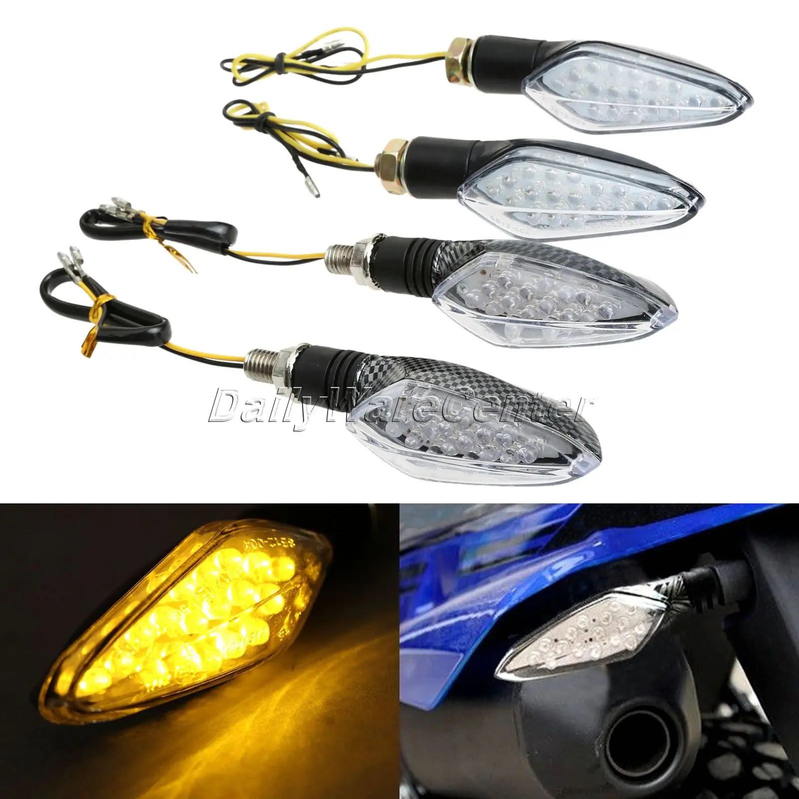 Motorcycle Black LED Turn Signal Amber Indicator Lights 12V 2 Pcs Motorbike Blinker Lamp for Suzuki