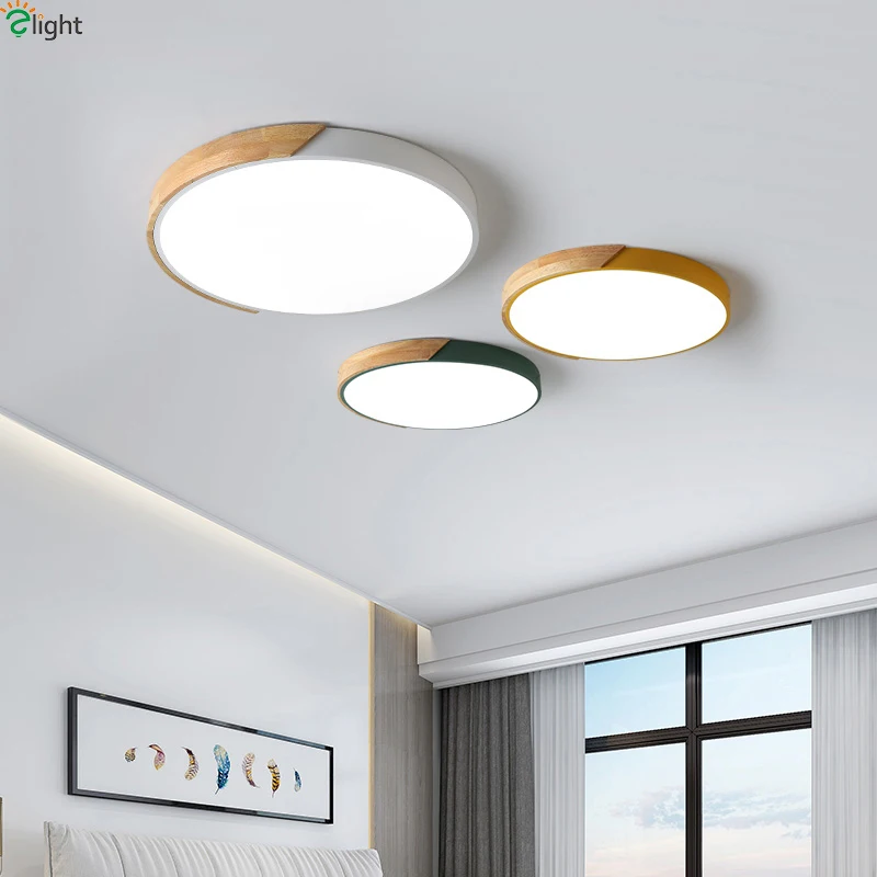  Nordic Oak App Dimmable Led Ceiling Lights Living Room Round Multicolor Alloy Led Ceiling Lamp Bedr - 32915631340