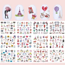 12 шт. романтические Парижские дизайнерские наклейки для ногтей, наклейки, Мультяшные духи, слайдеры на ногти, обертывания, украшения для ногтей, TRBN1141-1152