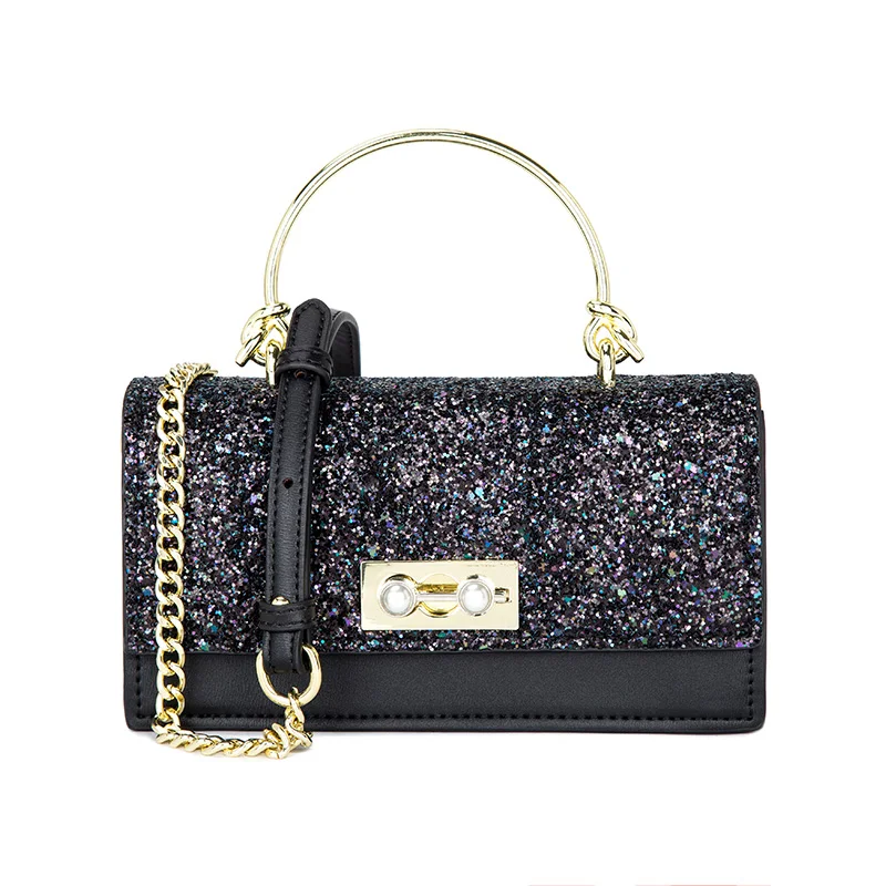 

2019 on the new and advanced texture gas sequins chain small square bag single shoulder Handbags oblique span women's bag