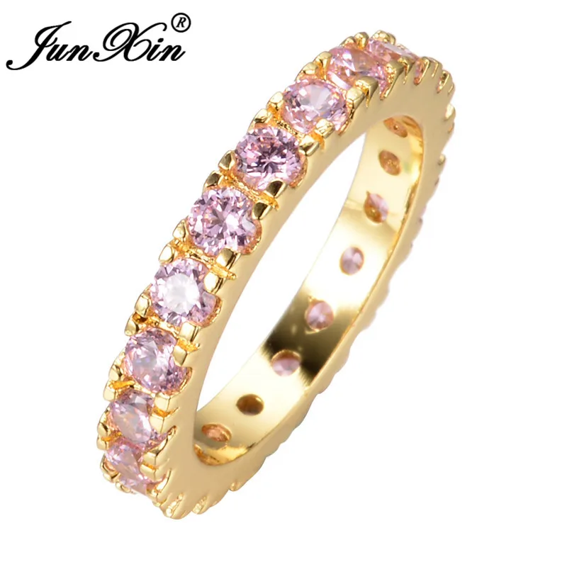 JUNXIN Dainty CZ Stone Eternity Ring Vintage Gold Filled Stackable Wedding Rings For Women Simple Jewelry