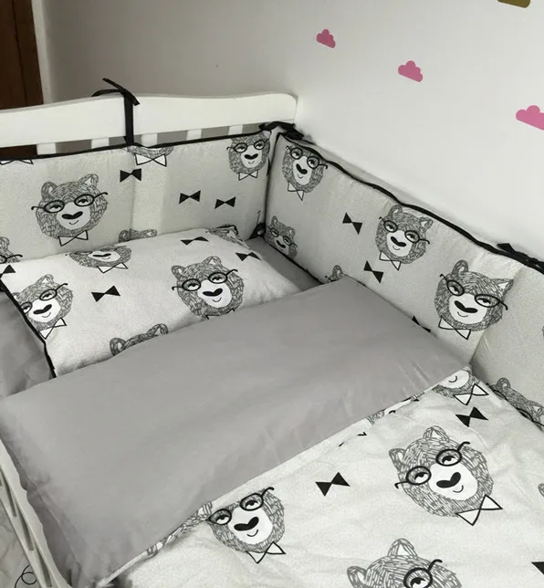Комплект постельного белья для малышей, хлопковое постельное белье с рисунком медведя из мультфильма, детская кроватка, пододеяльник, подушка для детской кроватки, постельные принадлежности для новорожденных