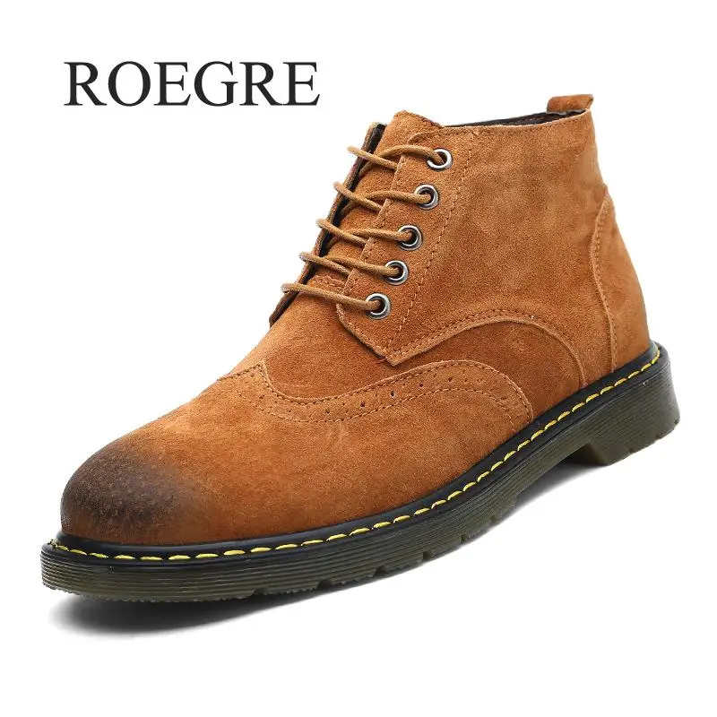 

2019 New Spring High Top Mens Martin Boots England Style Solid Army Boots Flock Rubber Winter Men's Ankle Boots Shoes 46 47