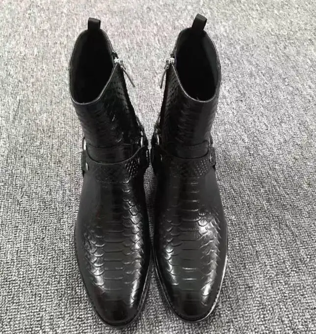flat snakeskin ankle boots