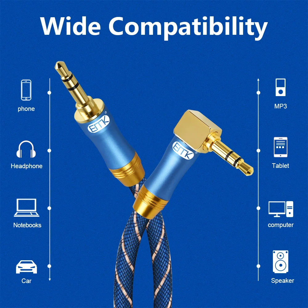 EMK 90 Degree 3.5mm AUX Cable Male to Male right angle 3.5 Jack cable Audio Cable 1.5m 2m 3m 5m for Car Headphone MP3/4 speaker EMK 90 Degree 3.5mm AUX Cable Male to Male right angle 3.5 Jack cable Audio Cable 1.5m 2m 3m 5m for Car Headphone MP3/4 speaker