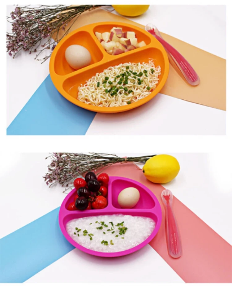 Kids Plates - Toddler Plates - Silicone Plate with Dividers for Baby, Kids & Toddlers - Set of 3 - Microwave Safe Dishes - Teal,