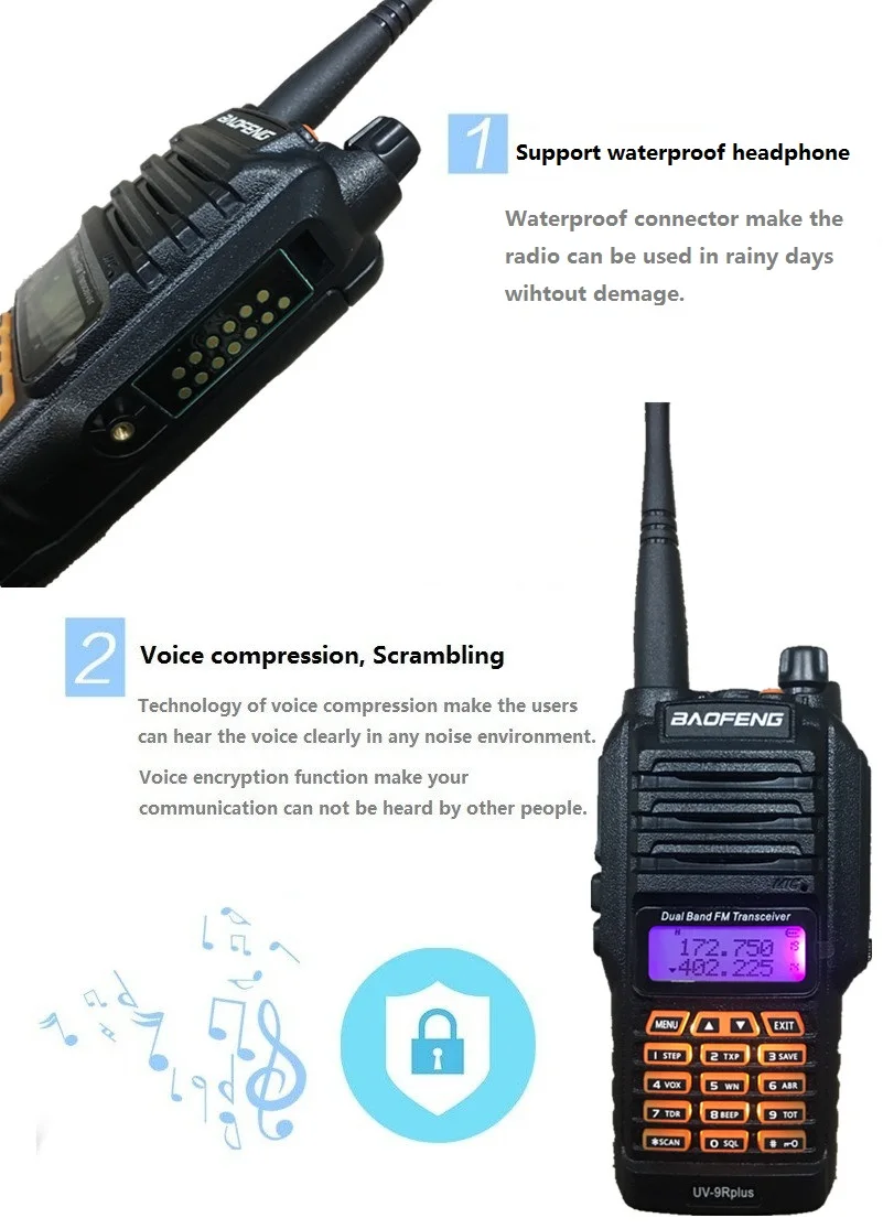 BAOFENG UV-9R плюс 10 W 4800 mAh Walkie Talkie 10 км Водонепроницаемый УВЧ УКВ радиостанция портативный любительский радиопередатчик станции КВ трансивер сканер рации 9r портативная Радиостанция 10 км