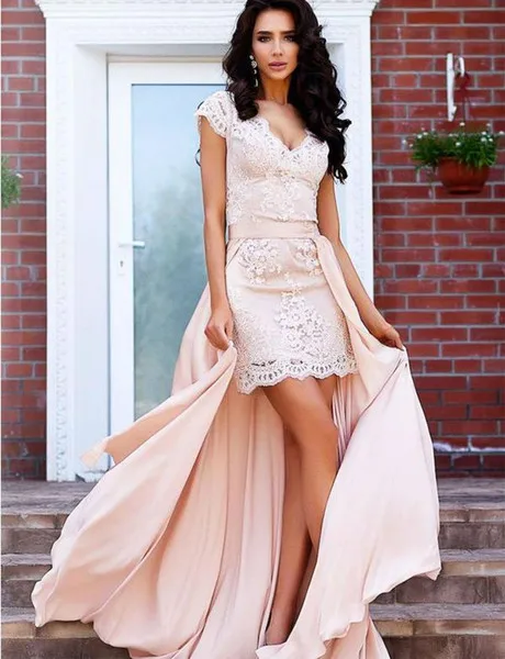 Арабское розовое свадебное платье с v-образным вырезом и коротким рукавом спереди, со съемным шлейфом и кружевной аппликацией, свадебное платье