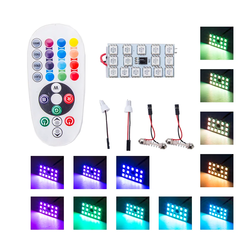 

RXZ colorful led T10 C5W led RGB 5050 12/16/24/36SMD Auto lights Reading Dome Festoon/Strobe Wireless Remote Control 7 color RGB