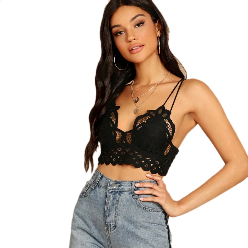 COLROVIE черный спинки кружево Up Back Crop Cami Top Женская одежда 2019 пикантные летние Гламурные крест накрест приталенная Жилетка Топы корректирующие