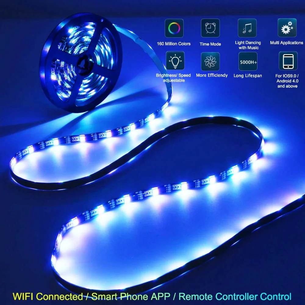 USB светодиодный полосы светильник лампа Wi Fi RGB SMD 5050 4X50cm 2x50 см + 2x100 5V музыка фея ТВ