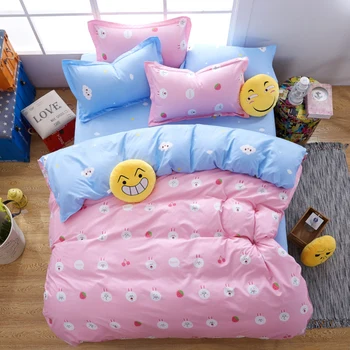 

Home Textile Kid Girl Teen Bedding Suit Bunny Rabbit Gray Pink Plaid Duvet Cover Pillowcase Sheet Bed Linens Bedclothes