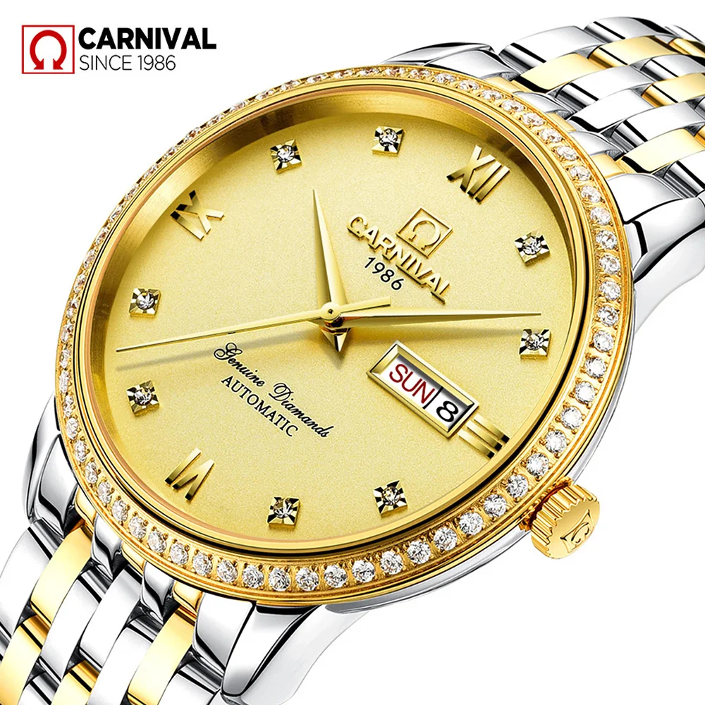 Carnival Top Brand Luxury Automatic Mechanical Mens Watches Gold ...