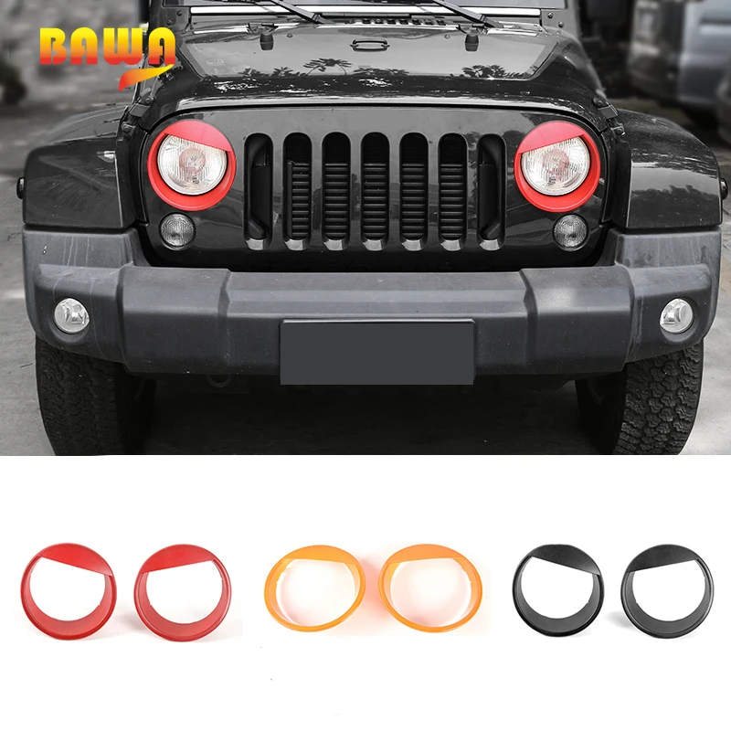 

BAWA Front Headlight Cover Lamp Hoods for Jeep Wrangler JK 2007-2017 ABS Car accessorie Head light Ring Frame