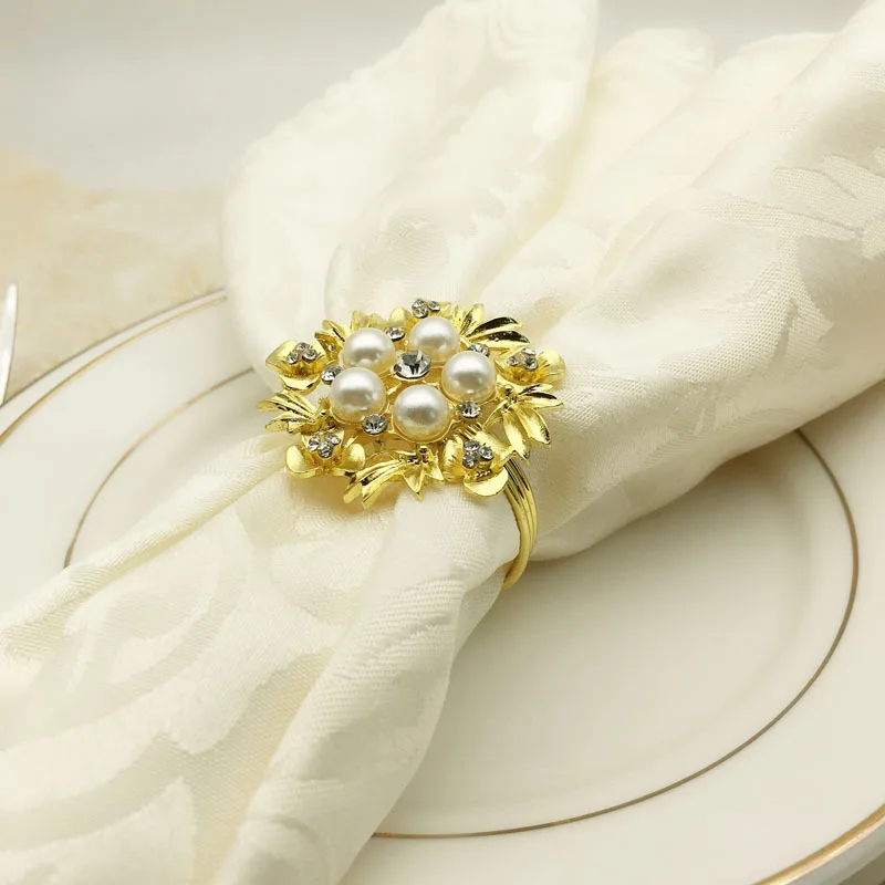

5PCS hotel set table pearl alloy flower napkin buckle ring napkin ring cloth ring mat towel ring