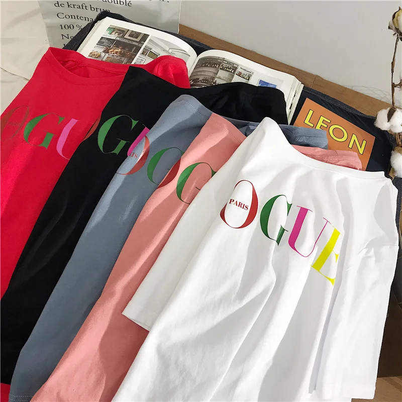 

Chuhanting Pure cotton ladies fashion T-shirt female fashion loose big yards short sleeve shirt with short sleeves in summer