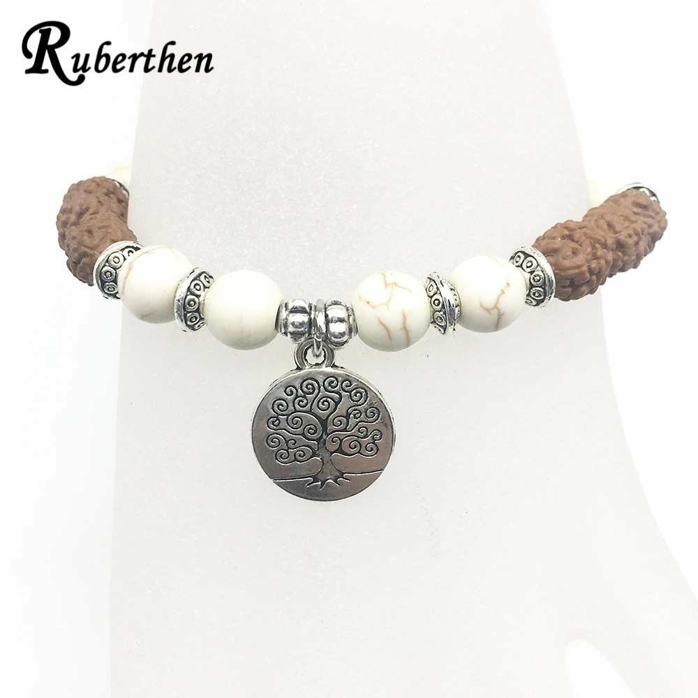 Ruberthen горячая распродажа мужской брендовый браслет дизайн Rudraksha белый бирюзовый браслет подвеска "Древо жизни" браслет, лучший подарок