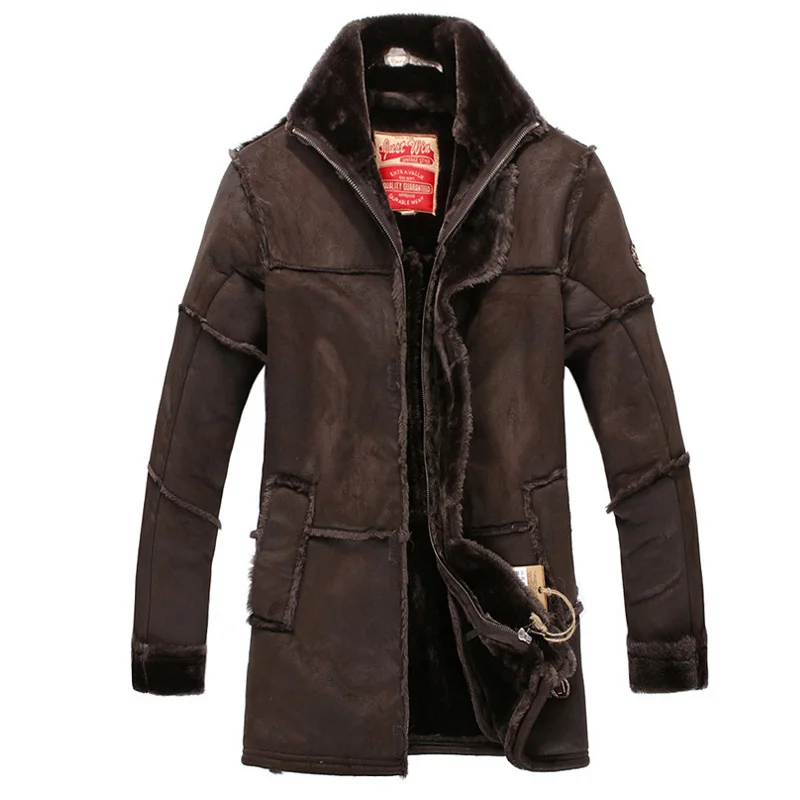 Европейский стиль мужской моды Толстые теплая верхняя одежда зима для мужчин искусственный мех пальто сращены замши кожаная куртк