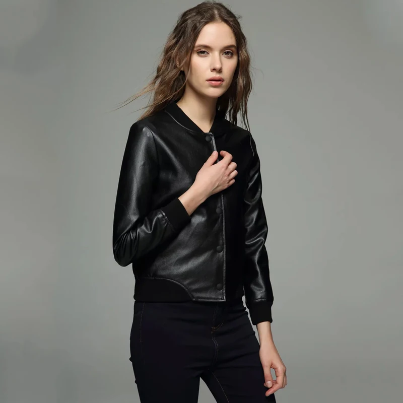 Женская куртка бомбер TMODA284 повседневная короткая из искусственной кожи женская