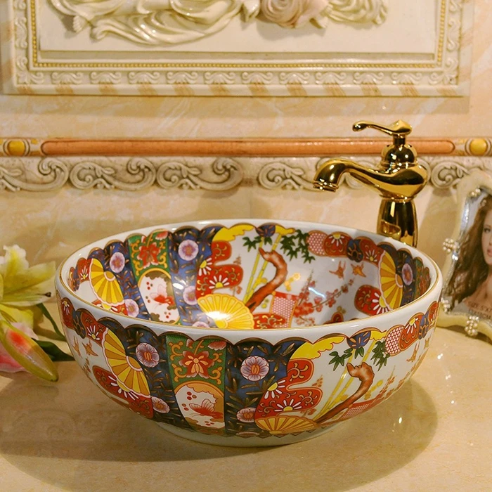 Античный Европейский Стиль Искусство керамический фарфор умывальник раковина для ванной комнаты