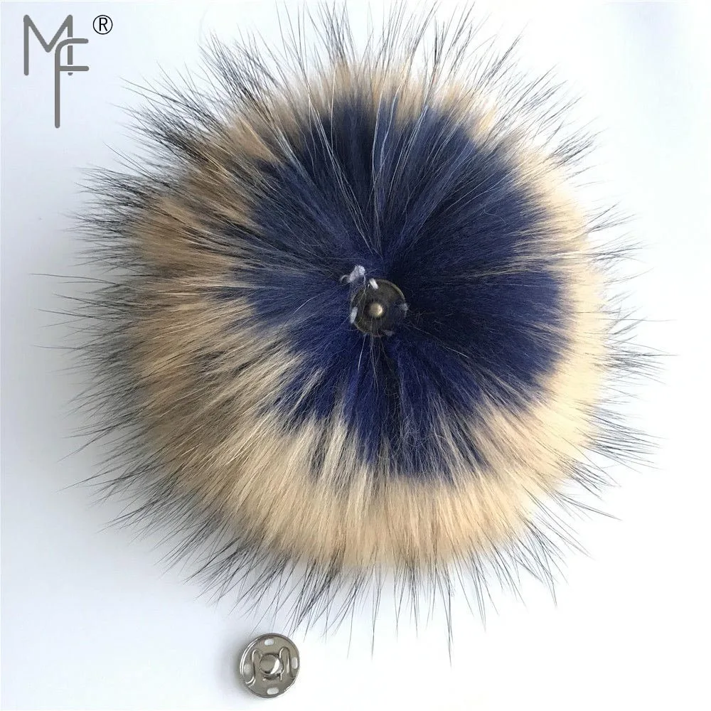 

Magicfur - 15cm 6" Real Raccoon Fur Ball Inner Blue Natural Brown Tip Pompom W Snap Button For Hat Shoes DIY Accessories