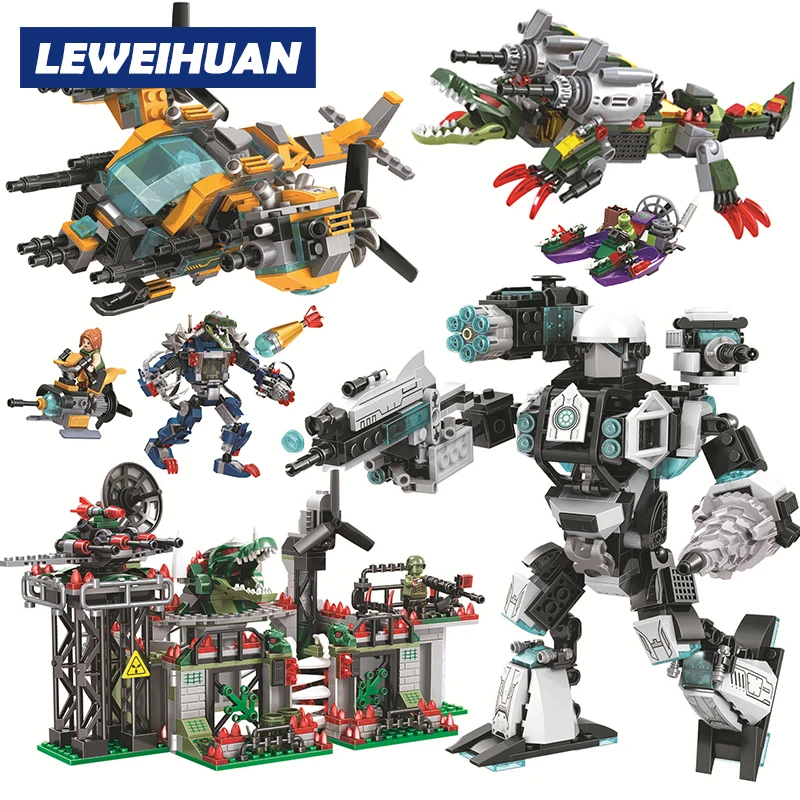 

Crocodile Special Team Command Base Fighterr Mech Robot Model Building Blocks Sets Compatible Legoed DIY Bricks Assembly Toys