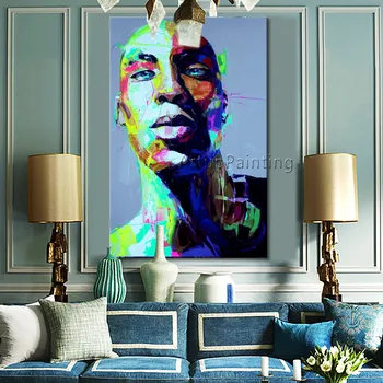

Palette knife portrait Face Oil painting Character figure canva Hand painted Francoise Nielly wall Art picture for living room16