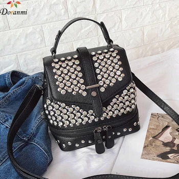 

DORANMI Leather Diamond Lattice Backpacks For Women 2019 Fashion Schoolbag Female Solid Back Shoulder Schoolbag Mochila DJB571