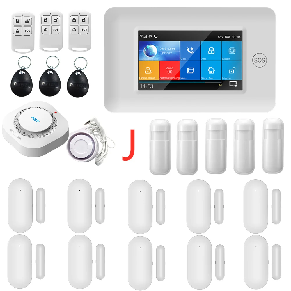 Toda a Tela Toque sem Fio Sistema de Alarme do Assaltante Segurança em Casa Pgst Colorida Wifi Gsm Gprs Rfid Cartão Inteligente Faça Você Mesmo Alarme 433 Mhz