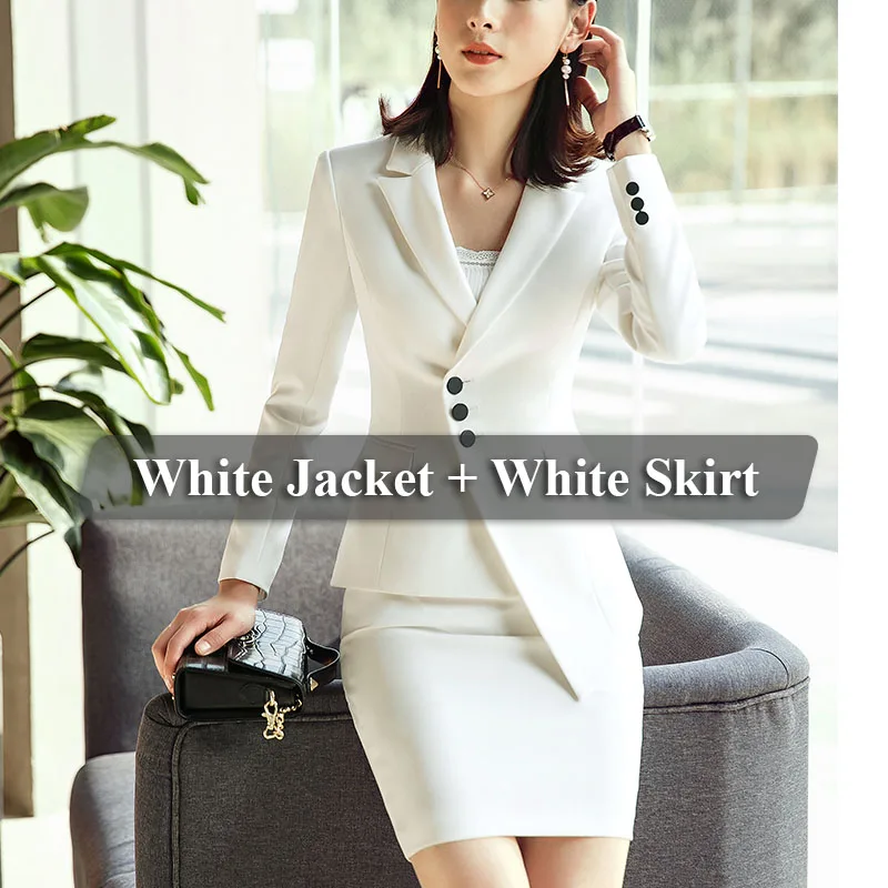 Lenshin комплект из 2 предметов, Осенние Асимметричные костюмы с юбкой, элегантные женские деловые пиджак и юбка, официальная Офисная Женская рабочая одежда - Цвет: 2 Piece White suits