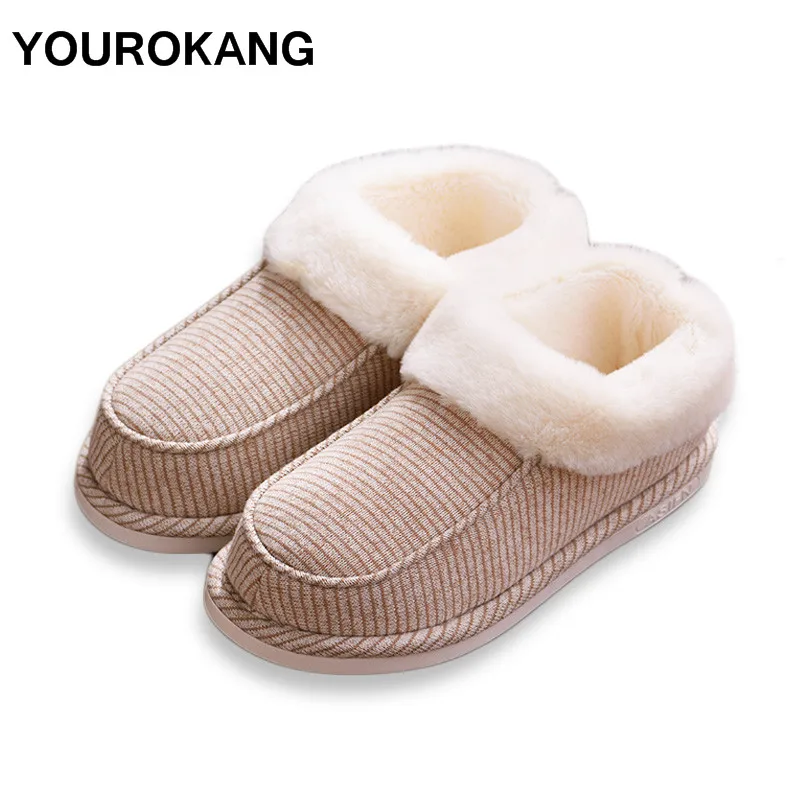 baratas Sapatas Dos Homens de Inverno Listrado Quente Chinelos Em Casa Piso Interior YOUROKANG Furry Algodão Casal Casa Chinelos Mulheres Unisex Macio Antiderrapante