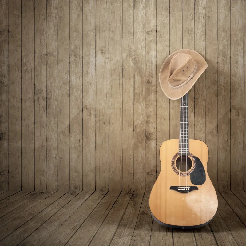 Laeacco Wooden Board Guitar Hat Western Cowboy Style